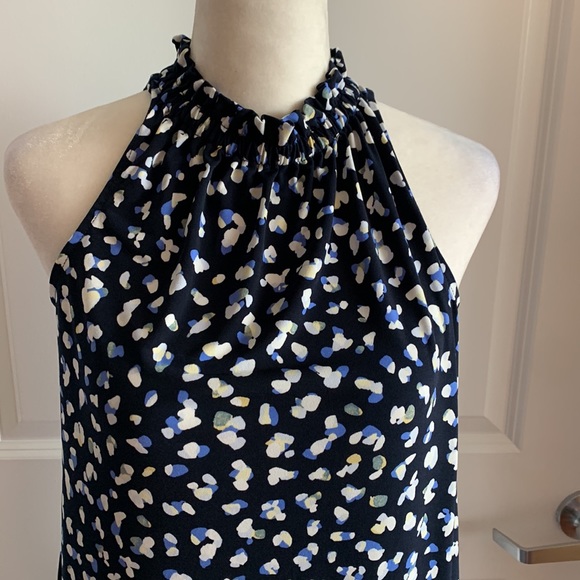 Banana Republic Midi Dress Blue Petite Small Sleeveless High Neck Geometric - Picture 3 of 9